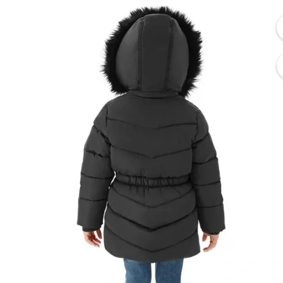 MEMBERSMARK Girls Black Puffer Parka, Warm Fleece Lined Jacket w/Removable Hood - Picture 4 of 10